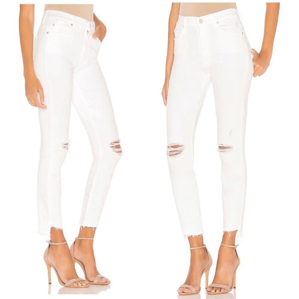 Mother Ankle Jeans Size 28 White Stunner Zip Ankle Step Fray Hem Stretch Denim‎